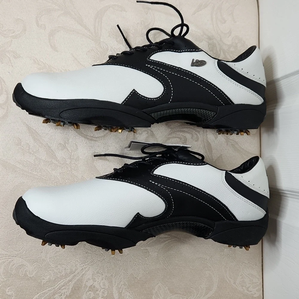 Mens Crocs Bite leather golf shoes soft cleat black white size 12 style 2207A - Picture 6 of 8